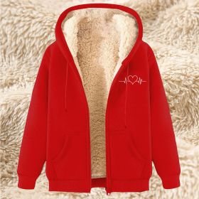 Men's Fleece Hoodie With Fleece Lining, Thick And Warm For Winter, Lamb Fleece For Autumn And Winter (Option: 21 Red-L)