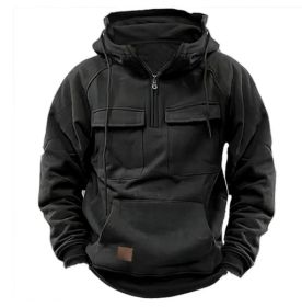 Men's Zip-up Hoodies Sweatshirt With Drawstring And Pocket Design Fashion Casual Sports Sweatshirt (Option: Black-XXL)