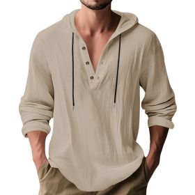 Hooded Casual Loose-fitting T-shirt Sweater For Men (Option: Light Khaki-S)