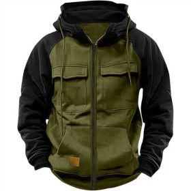 Men's Hoodie Youth Sports Multi-pocket Workwear (Option: Forest Green-M)