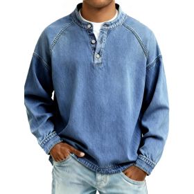 Men's Solid-Colored Casual Top Vintage Long-Sleeve Shirt (Option: Sky blue-S)