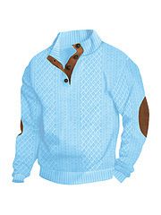 Stand Collar Long Sleeve Jacquard Knitted Pullover Sweater (Option: Sky blue-XL)