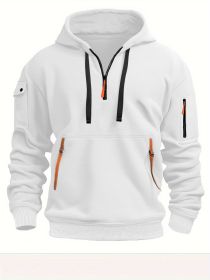 Dropped Shoulder Hooded Sweatshirt Men's Women's Plus Size Loose Pullover Fashion Sweatshirt (Option: White-S-1pcs)