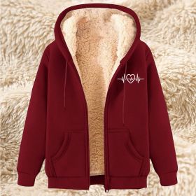 Men's Fleece Hoodie With Fleece Lining, Thick And Warm For Winter, Lamb Fleece For Autumn And Winter (Option: 17 Wine Red-2XL)