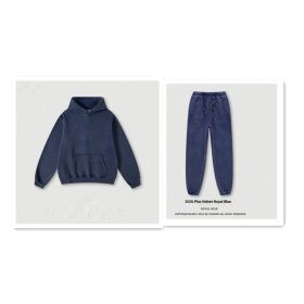 Men's Fashion Retro Velvet Padded Hooded Sweatshirt (Option: Royal Blue-M-Suit)