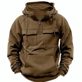 Men's Zip-up Hoodies Sweatshirt With Drawstring And Pocket Design Fashion Casual Sports Sweatshirt (Option: Brown-L)