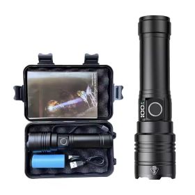 Rechargeable Flashlight 50000 Lumens Long Range Super Bright USB C LED Flashlight Long Life 5 Modes Powerful Zoomable Flashlights For Emergency H (Option: Black)