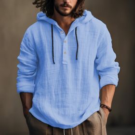 New Wish Cotton Linen Shirt Hooded Sweater Long Sleeve Hooded Casual Daily Clothing (Option: Light Blue-XL)