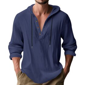 New Wish Cotton Linen Shirt Hooded Sweater Long Sleeve Hooded Casual Daily Clothing (Option: Navy blue-L)
