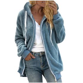 Women's Fashion Loose Thick Plush Hooded Jacket (Option: Light Blue-XXXL)
