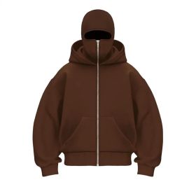 New European And American Autumn Spring Hooded Loose Cardigan Baseball Uniform Men (Option: Brown-XL)