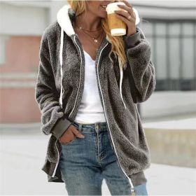 Women's Fashion Loose Thick Plush Hooded Jacket (Option: Dark Gray-L)