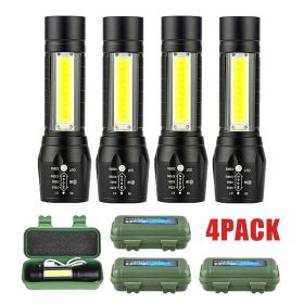 Mini Flashlight LED COB Torch Rechargeable High Lumens Zoomable Adjustable Focus Camping Light 3 Modes For Outdoor Waterproof (Option: 4PCS)