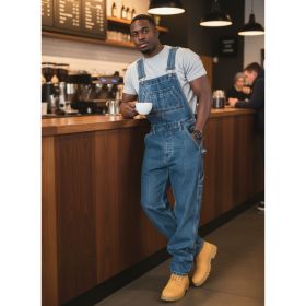 Men's Loose Fit Denim Overalls Dark Blue Carpenter Bib Pants Casual Streetwear Workwear (Option: L165S)