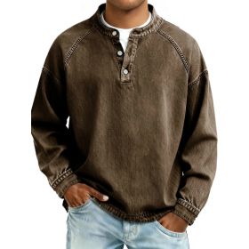 Men's Solid-Colored Casual Top Vintage Long-Sleeve Shirt (Option: Dark brown-S)