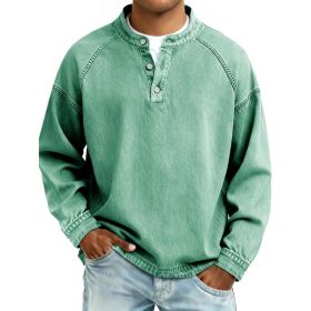 Men's Solid-Colored Casual Top Vintage Long-Sleeve Shirt (Option: Green-S)