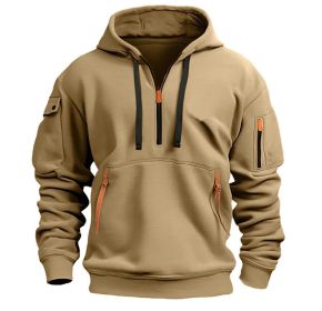 Dropped Shoulder Hooded Sweatshirt Men's Women's Plus Size Loose Pullover Fashion Sweatshirt (Option: Khaki-S-1pcs)