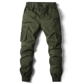 Solid Color Skinny Pants Multi-pocket Men's Working Pants (Option: Army Green-29)
