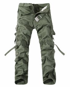 Men's Multi-pocket Cargo Pants Washed Hot Sale Cargo Pants (Option: Grass green-36-Without belt)