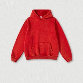 Men's Fashion Retro Velvet Padded Hooded Sweatshirt (Option: Red-S-Tops)