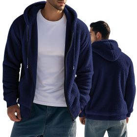 Loose Cardigan Casual Hooded Jacket Sweater Men (Option: Navy Blue-S)
