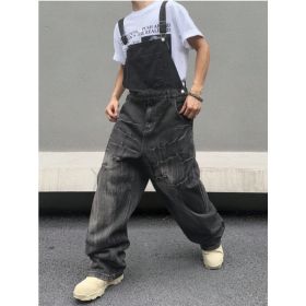 Men Black Denim Overalls Loose Fit Bib Pants Workwear Style Casual Jeans Jumpsuit Wholesale Ready Stock (Option: L167S)