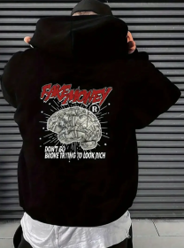 Polyester Letter Printed Men's Casual Hoodie (Option: Black-S)