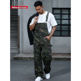 Men's Camo Bib Overalls Loose Fit Cargo Workwear Jumpsuit Multi Pocket Streetwear US Ready Stock (Option: L161S)