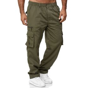 Men's Casual Multi-pocket Loose Straight Cargo Pants (Option: Army Green-S)