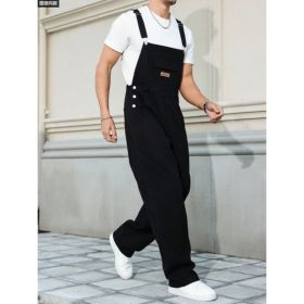 Black Denim Overalls Men Loose Straight Leg Bib Overalls Utility Workwear Jumpsuit US Ready Stock (Option: L163S)