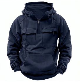 Men's Zip-up Hoodies Sweatshirt With Drawstring And Pocket Design Fashion Casual Sports Sweatshirt (Option: Navy blue with velvet-XL)