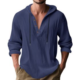 Hooded Casual Loose-fitting T-shirt Sweater For Men (Option: Navy Blue-S)
