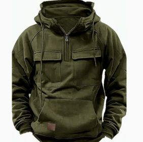 Men's Zip-up Hoodies Sweatshirt With Drawstring And Pocket Design Fashion Casual Sports Sweatshirt (Option: Army green-L)