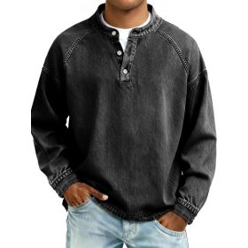 Men's Solid-Colored Casual Top Vintage Long-Sleeve Shirt (Option: Black-S)