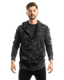 Burnside B8615 Men's French Terry Full-Zip Hooded Sweatshirt (Color: BLACK CAMO/ BLK, size: M)
