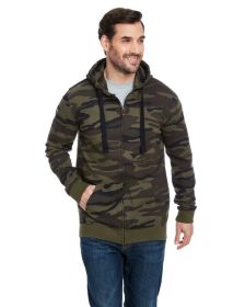 Burnside B8615 Men's French Terry Full-Zip Hooded Sweatshirt (Color: GREEN CAMO, size: S)