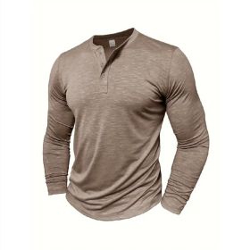 Men's Long-sleeved Henry Collar T-shirt (Option: Khaki-3XL)