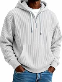 Men's Solid-Colored Corduroy Long-Sleeve Hoodie For Sports And Casual Wear (Option: White-S)