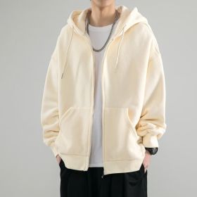 Men's Fashionable Loose All-match Zipper Cardigan Sweater Coat (Option: Apricot-4XL)