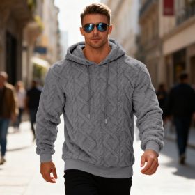Plush Hooded Sweatshirt Winter Warm Long-sleeved Pullover Top Men's Casual Solid Color Fleece Hoodie Clothing (Option: Light gray-S)