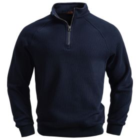 European And American Half Zipper Sweater Stand-up Collar All-match Fleece Men's Sweater Top (Option: Navy blue-M)