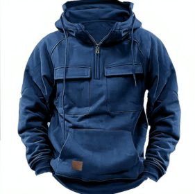 Men's Zip-up Hoodies Sweatshirt With Drawstring And Pocket Design Fashion Casual Sports Sweatshirt (Option: Navy blue-4XL)