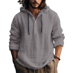 New Wish Cotton Linen Shirt Hooded Sweater Long Sleeve Hooded Casual Daily Clothing (Option: Grey-XXXL)