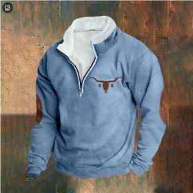 Retro Patchwork Half Cardigan Men's Long-sleeved Sweater (Option: Blue-4XL)