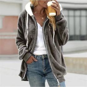 Women's Fashion Loose Thick Plush Hooded Jacket (Option: Dark Gray-XXXXL)