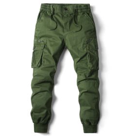 Solid Color Skinny Pants Multi-pocket Men's Working Pants (Option: Olive Green-30)