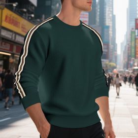 Casual Men's Loose Round Neck Sweater Thin (Option: Dark green-M)