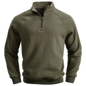 European And American Half Zipper Sweater Stand-up Collar All-match Fleece Men's Sweater Top (Option: Army green-M)
