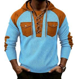Mens Waffle-Weave Hooded Long-Sleeve Sweatshirt (Option: Light Blue-M)