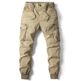 Solid Color Skinny Pants Multi-pocket Men's Working Pants (Option: Khaki-30)